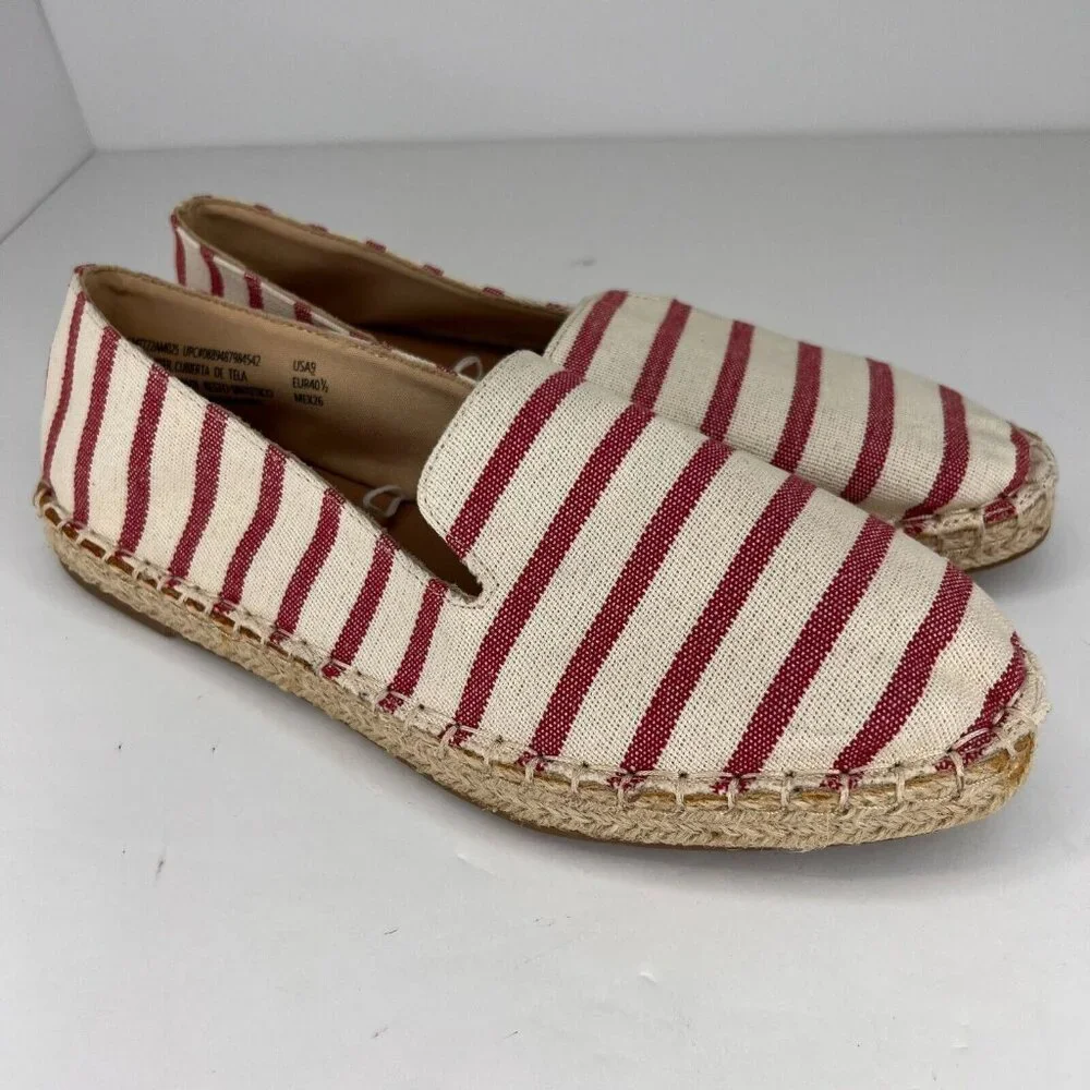 Time And Tru Womens 0889487984542 Canvas Striped Slip-On Size 9 Espadrille